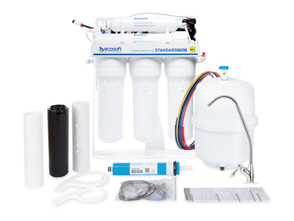 Ecosoft Standard Reverse Osmosis filter with mineralization and pump on metal rack - Image 3